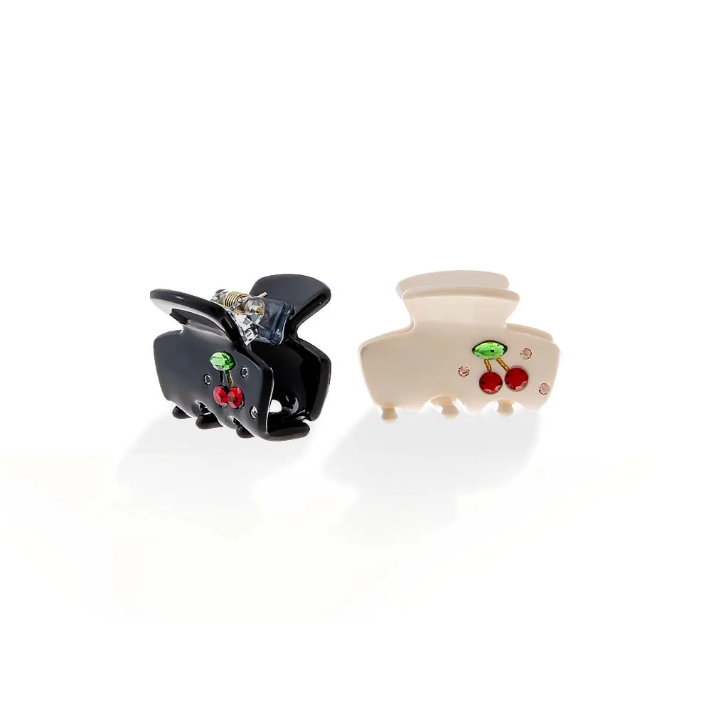 Cream & Black Mini Cherry Gem Claw Clip Set sold by Adina Eden's