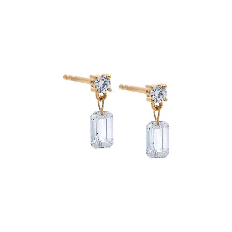 Lab Grown Diamond Drop Emerald Stud Earring 14K made by Adina Eden's