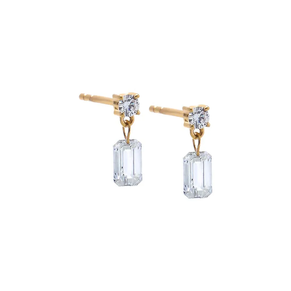 Lab Grown Diamond Drop Emerald Stud Earring 14K sold by Adina Eden's