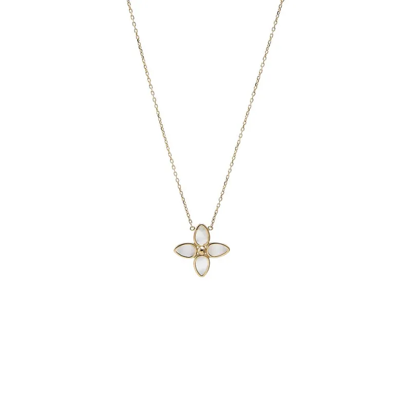 Mother Of Pearl Bezel Flower Necklace 14K made by Adina Eden's