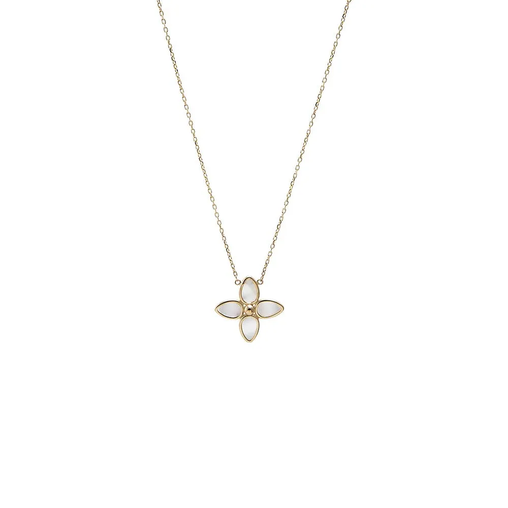 Mother Of Pearl Bezel Flower Necklace 14K sold by Adina Eden's