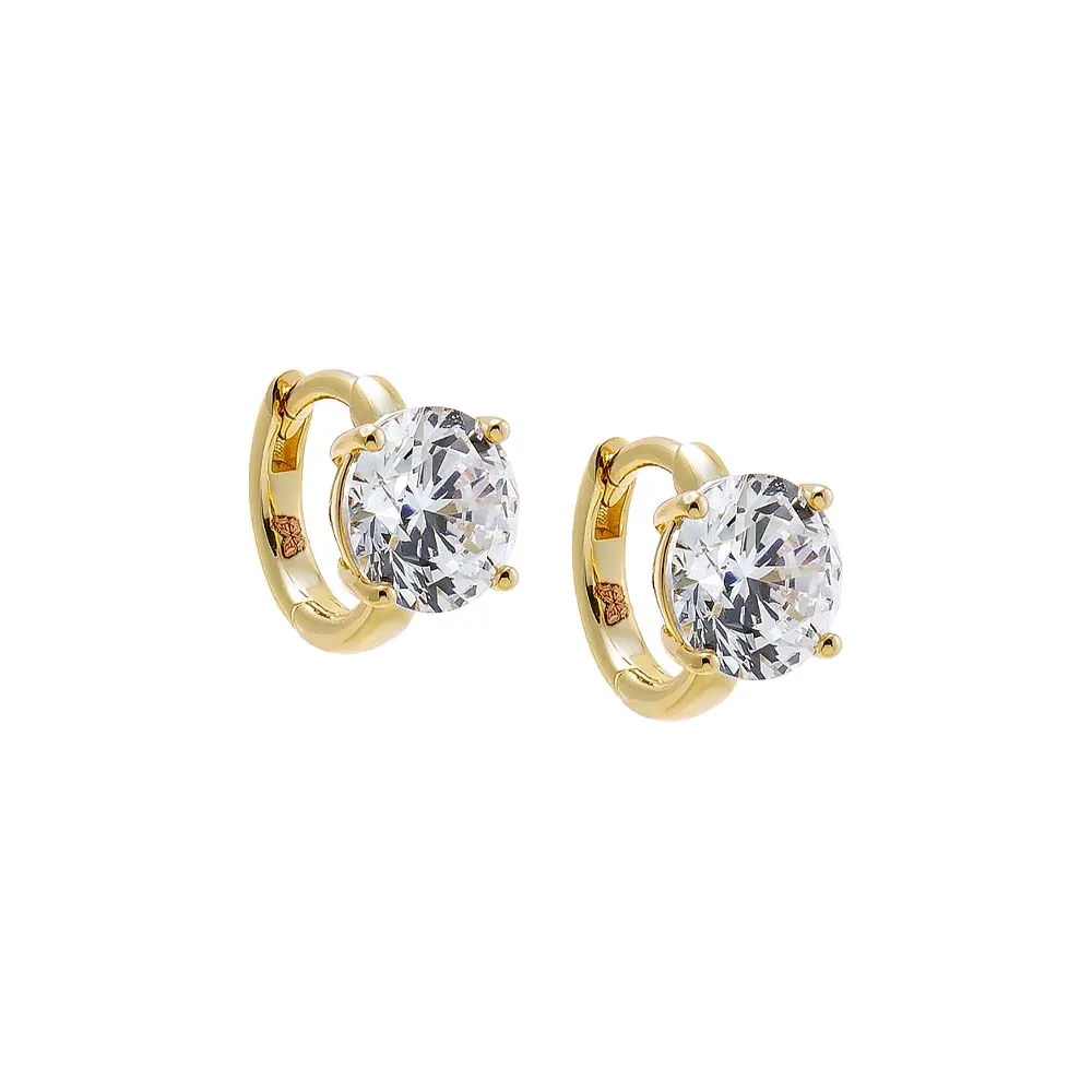 CZ Solitaire Four Prong Huggie Earring sold by Adina Eden's