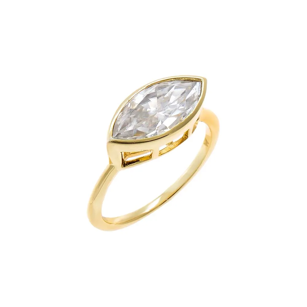 Moissanite Bezel Marquise Thin Band Pinky Ring sold by Adina Eden's