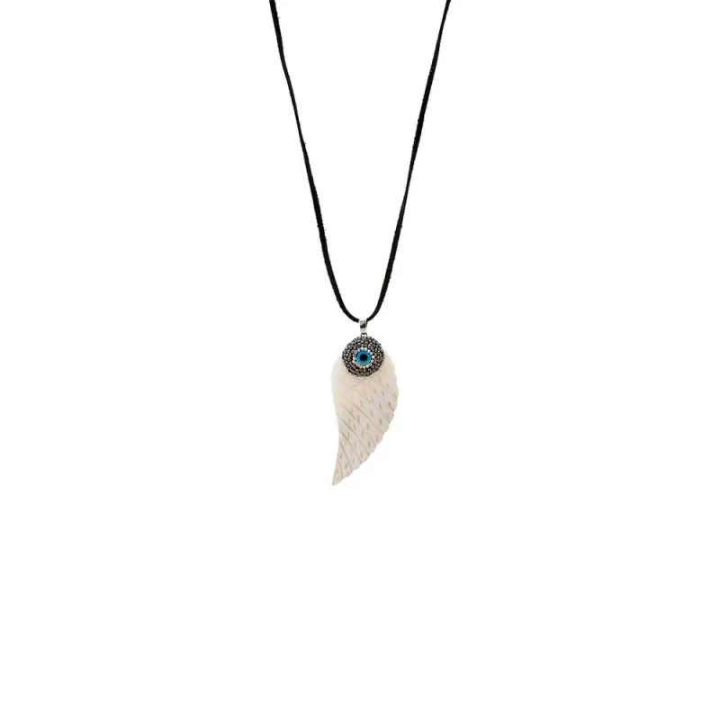 Evil Eye Onyx CZ & Pearl Feather Charm Rope Necklace made by Adina Eden's