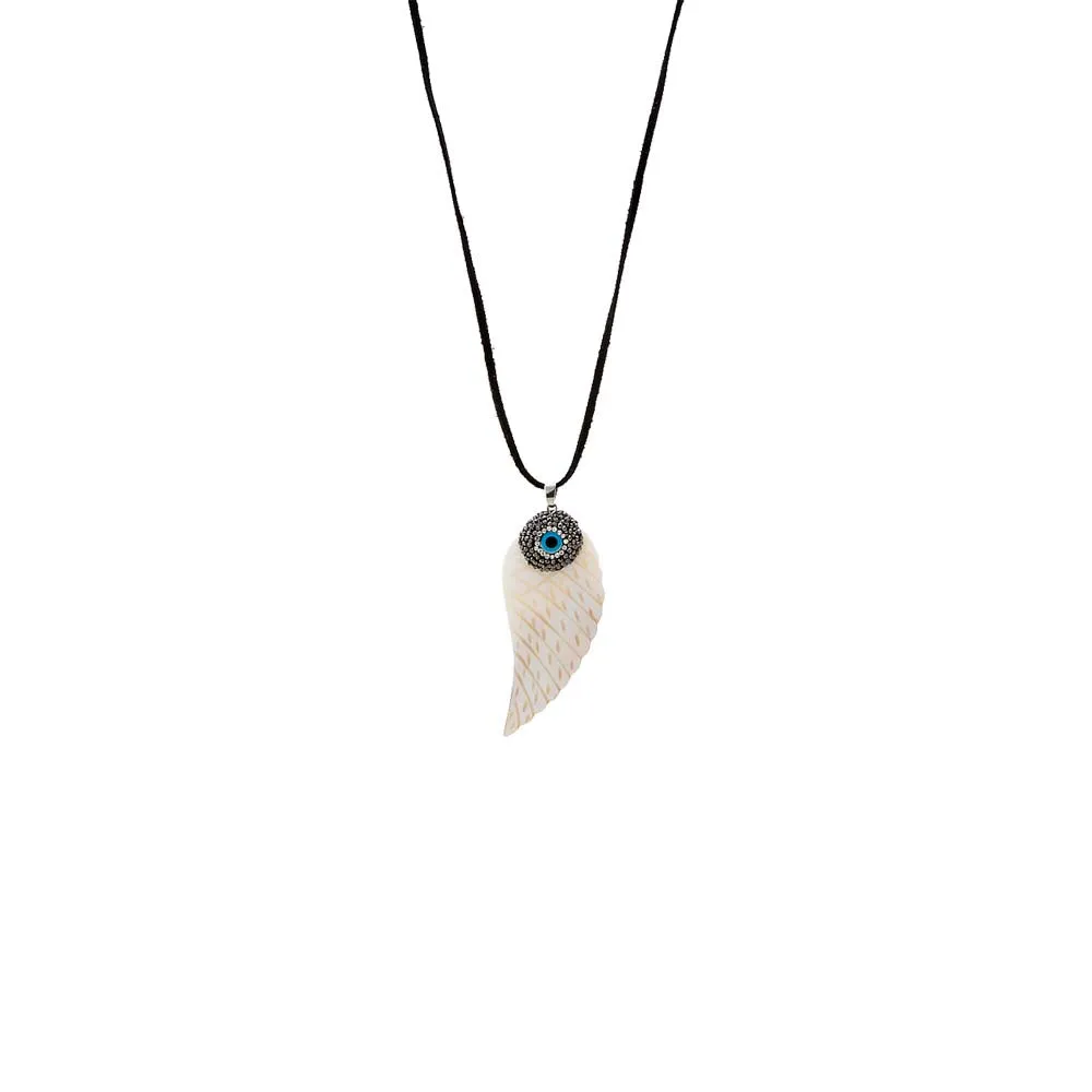 Evil Eye Onyx CZ & Pearl Feather Charm Rope Necklace sold by Adina Eden's