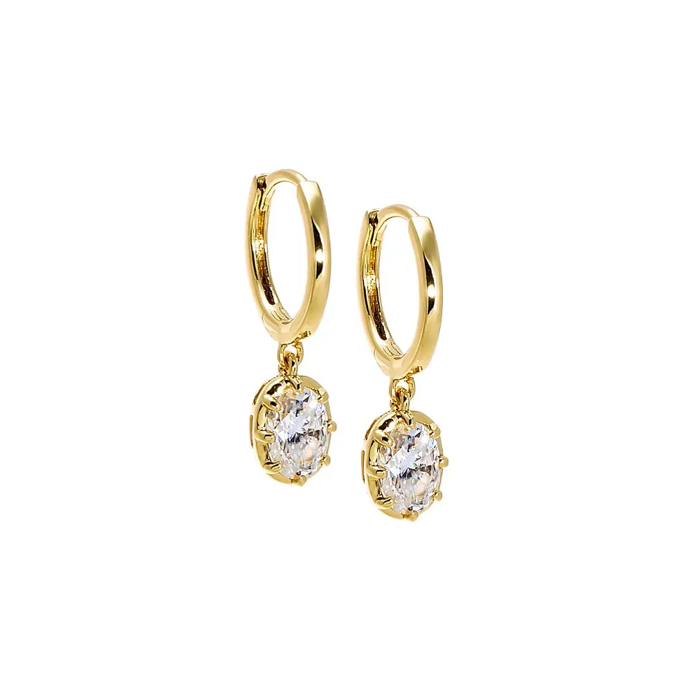 Moissanite Oval Bezel Dangling Huggie Earring sold by Adina Eden's