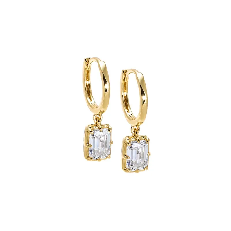 Moissanite Emerald Bezel Dangling Huggie Earring made by Adina Eden's