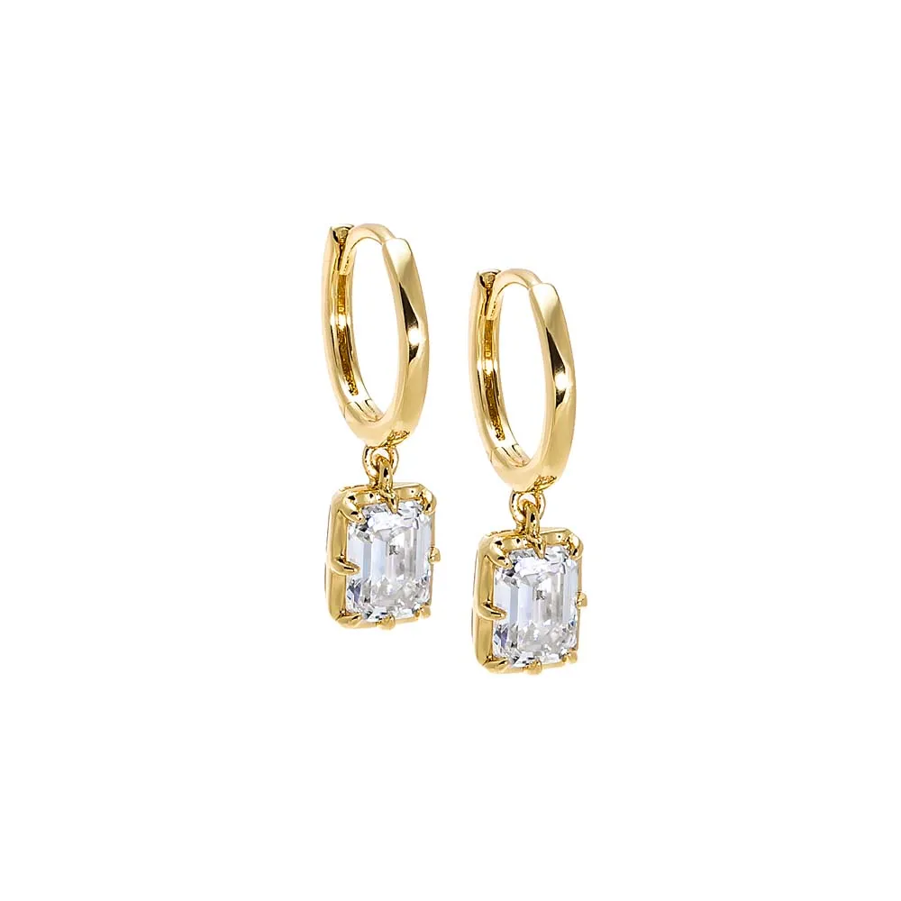 Moissanite Emerald Bezel Dangling Huggie Earring sold by Adina Eden's