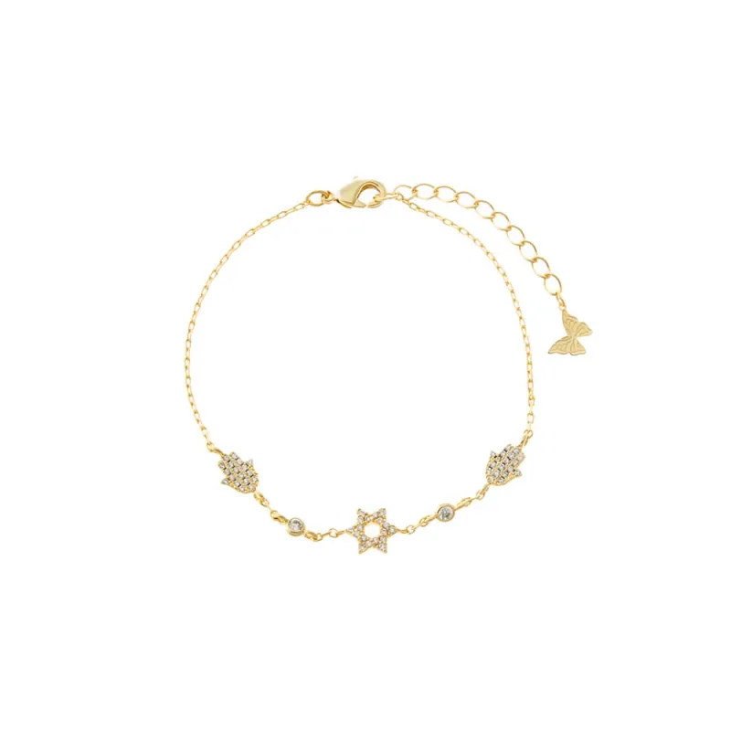 CZ Star Of David & Hamsa Motif Bracelet made by Adina Eden's