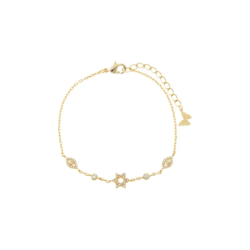 CZ Star Of David & Evil Eye Motif Bracelet made by Adina Eden's