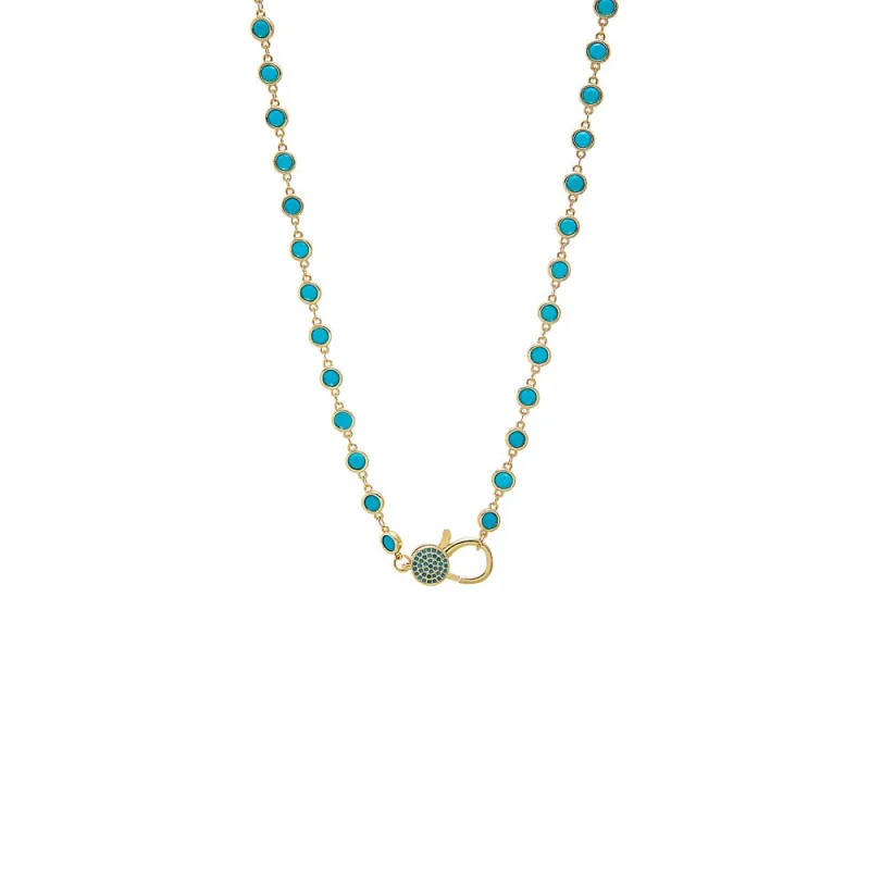 Luxury Bezel /Pave Turquoise Lobster Clasp Chain Necklace made by Adina Eden's