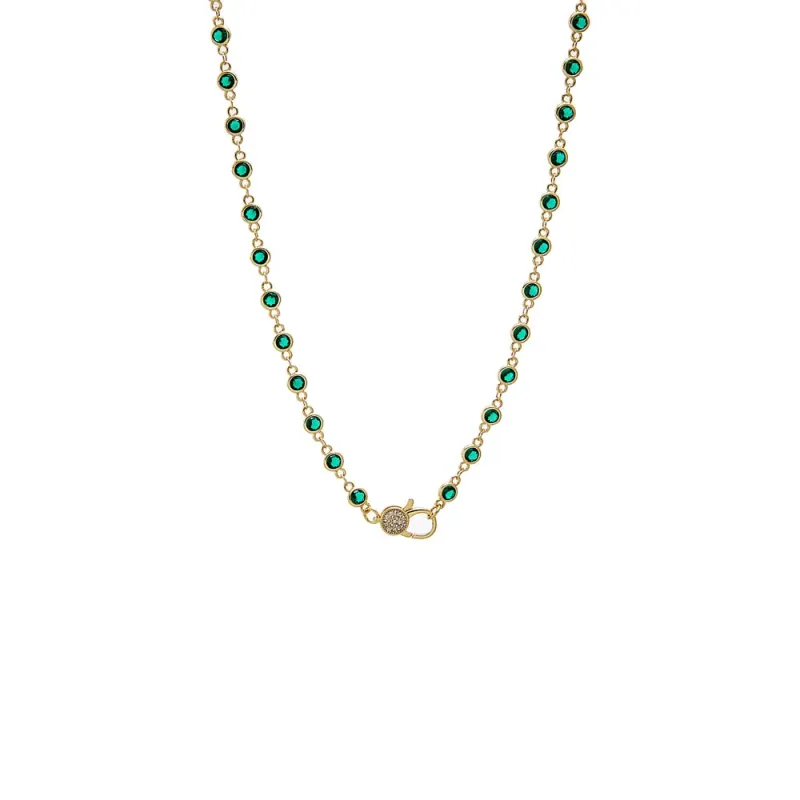 Emerald Green CZ Station Pave Lobster Clasp Chain Necklace made by Adina Eden's