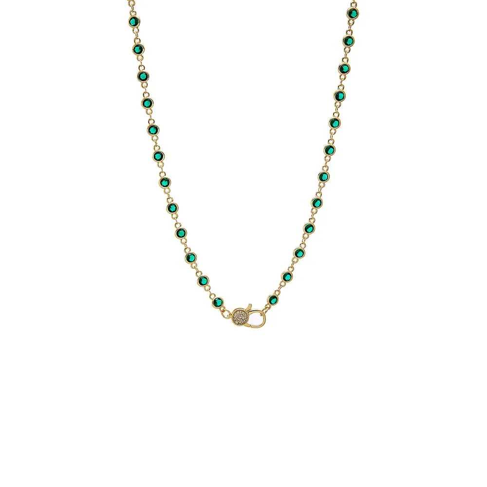 Emerald Green CZ Station Pave Lobster Clasp Chain Necklace sold by Adina Eden's