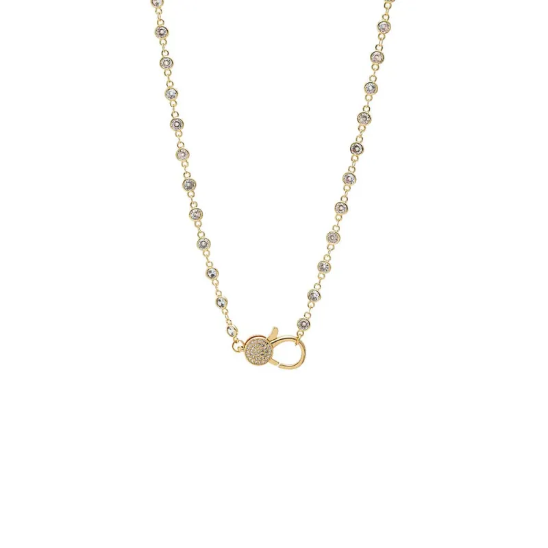 CZ Round Bezel Station Pave Lobster Clasp Chain Necklace made by Adina Eden's