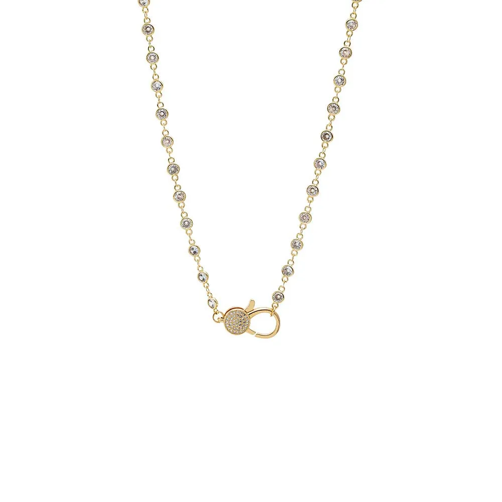 CZ Round Bezel Station Pave Lobster Clasp Chain Necklace sold by Adina Eden's