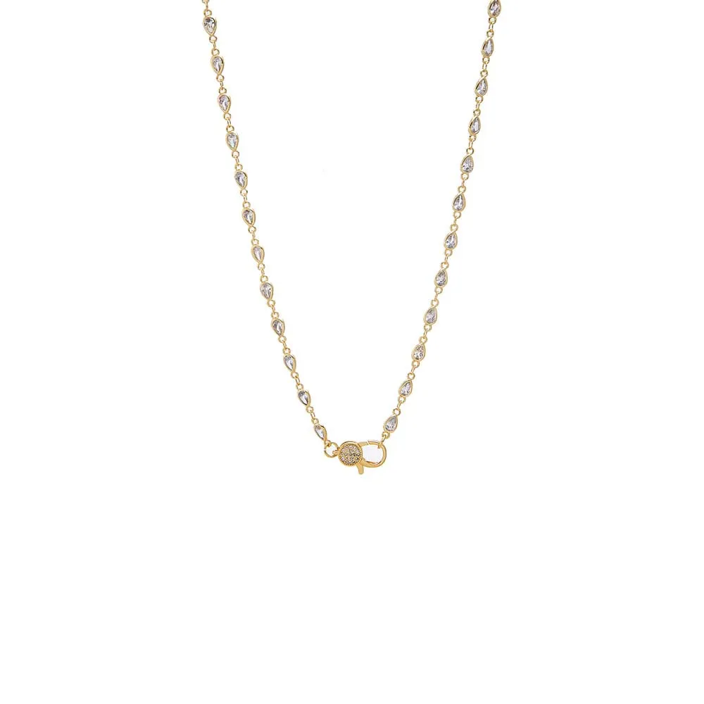 Colored CZ Pear Bezel Pave Clasp Chain Necklace sold by Adina Eden's product image thumbnail 2