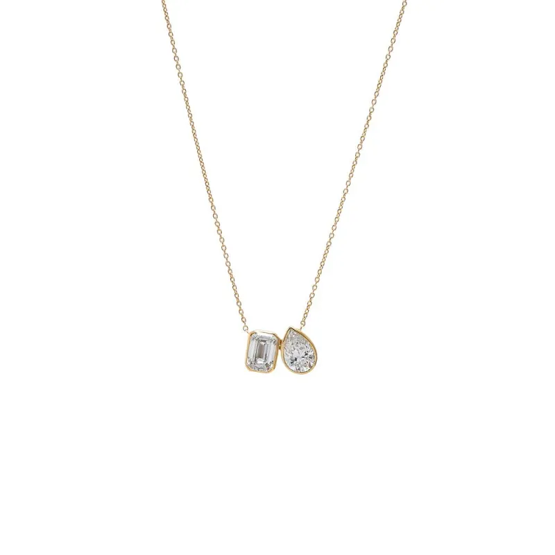 Lab Grown Diamond Emerald X Pear Necklace 14K made by Adina Eden's