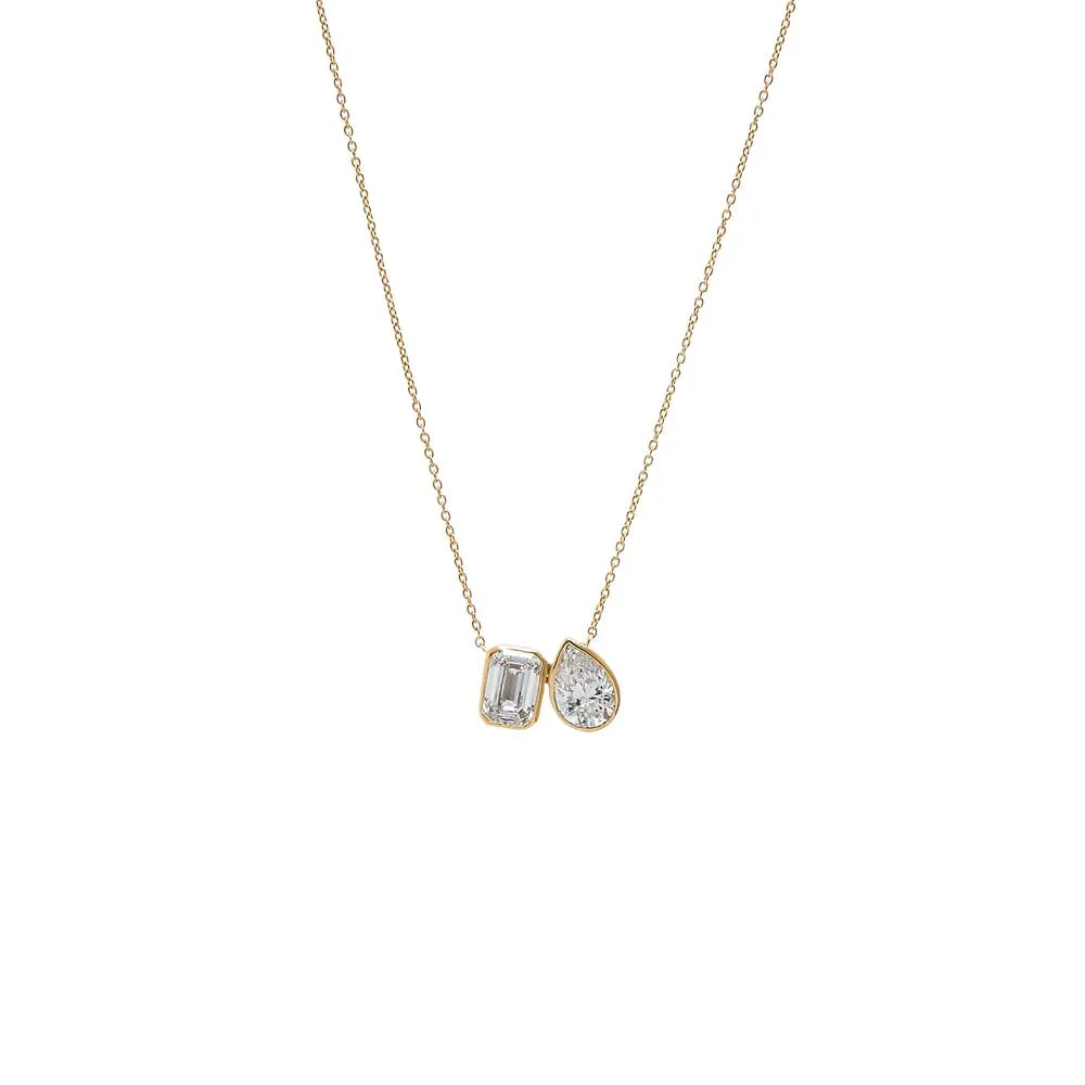 Lab Grown Diamond Emerald X Pear Necklace 14K sold by Adina Eden's