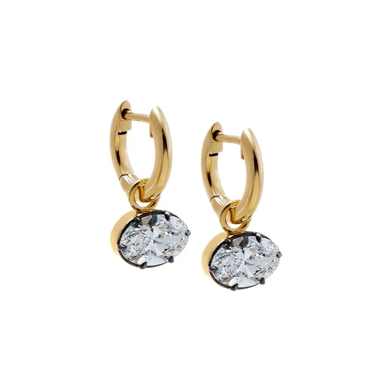 Lab Grown Diamond Oval Encased Dangling Huggie Earring 14K made by Adina Eden's