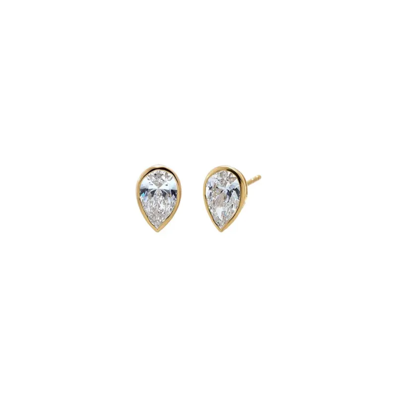 Lab Grown Diamond Pear Bezel Stud Earring 14K made by Adina Eden's