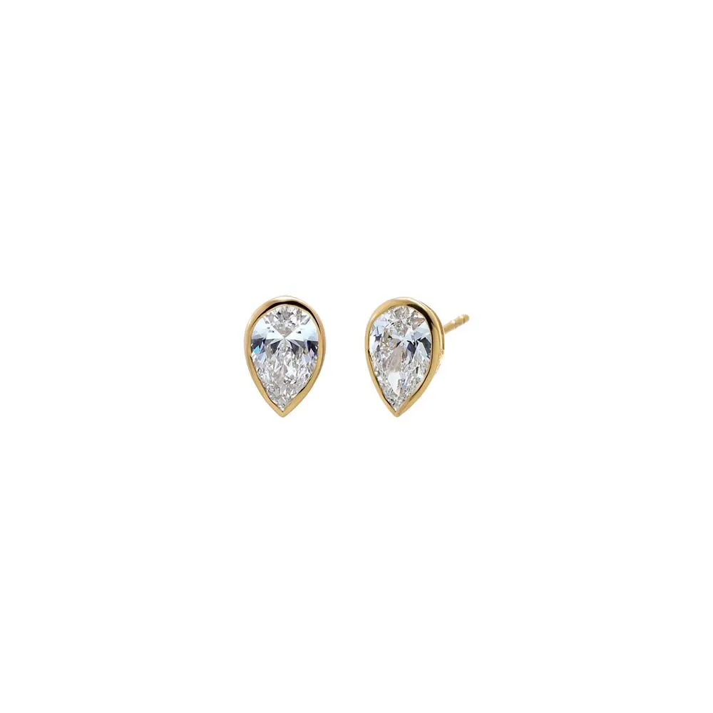 Lab Grown Diamond Pear Bezel Stud Earring 14K sold by Adina Eden's