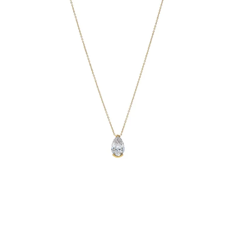 Lab Grown Diamond Pear Semi Bezel Pendant Necklace 14K made by Adina Eden's
