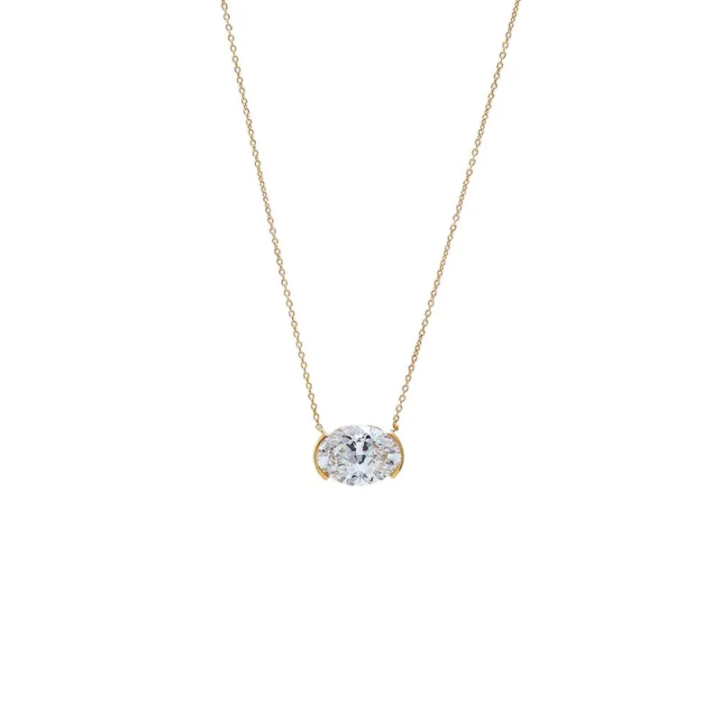 Lab Grown Diamond Oval Semi Bezel Pendant Necklace 14K made by Adina Eden's