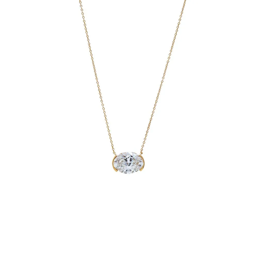 Lab Grown Diamond Oval Semi Bezel Pendant Necklace 14K sold by Adina Eden's product image thumbnail 2