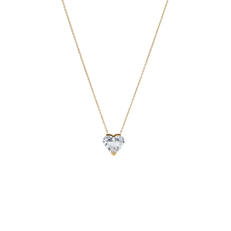 Lab Grown Diamond Heart Semi Bezel Pendant Necklace 14K made by Adina Eden's