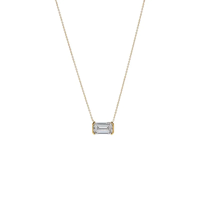 Lab Grown Diamond Emerald Semi Bezel Pendant Necklace 14K made by Adina Eden's