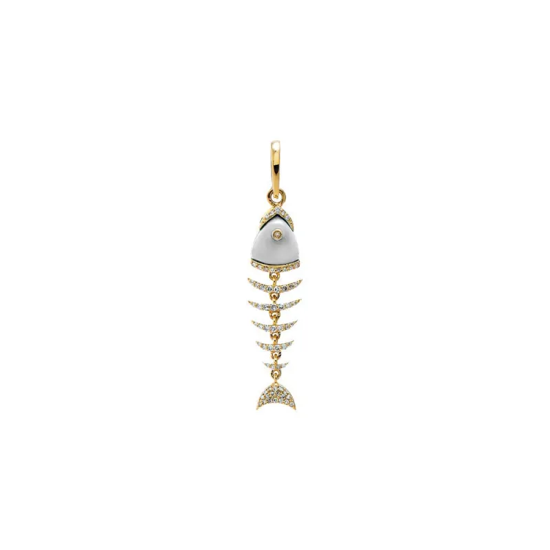 MOP Diamond Fish Bone Drop Pendant 14K made by Adina Eden's
