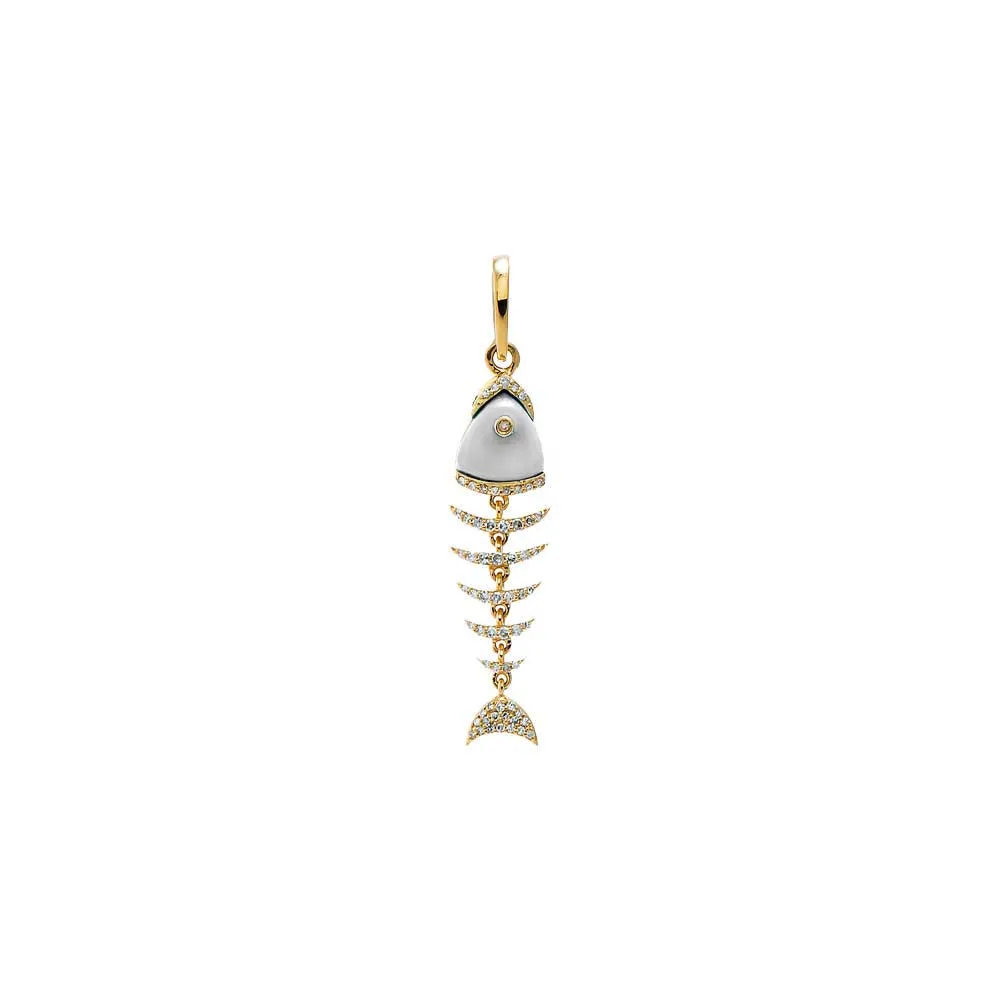MOP Diamond Fish Bone Drop Pendant 14K sold by Adina Eden's
