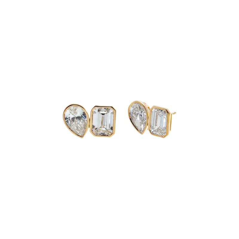 Lab Grown Diamond Emerald X Pear Bezel Stud Earring 14K made by Adina Eden's