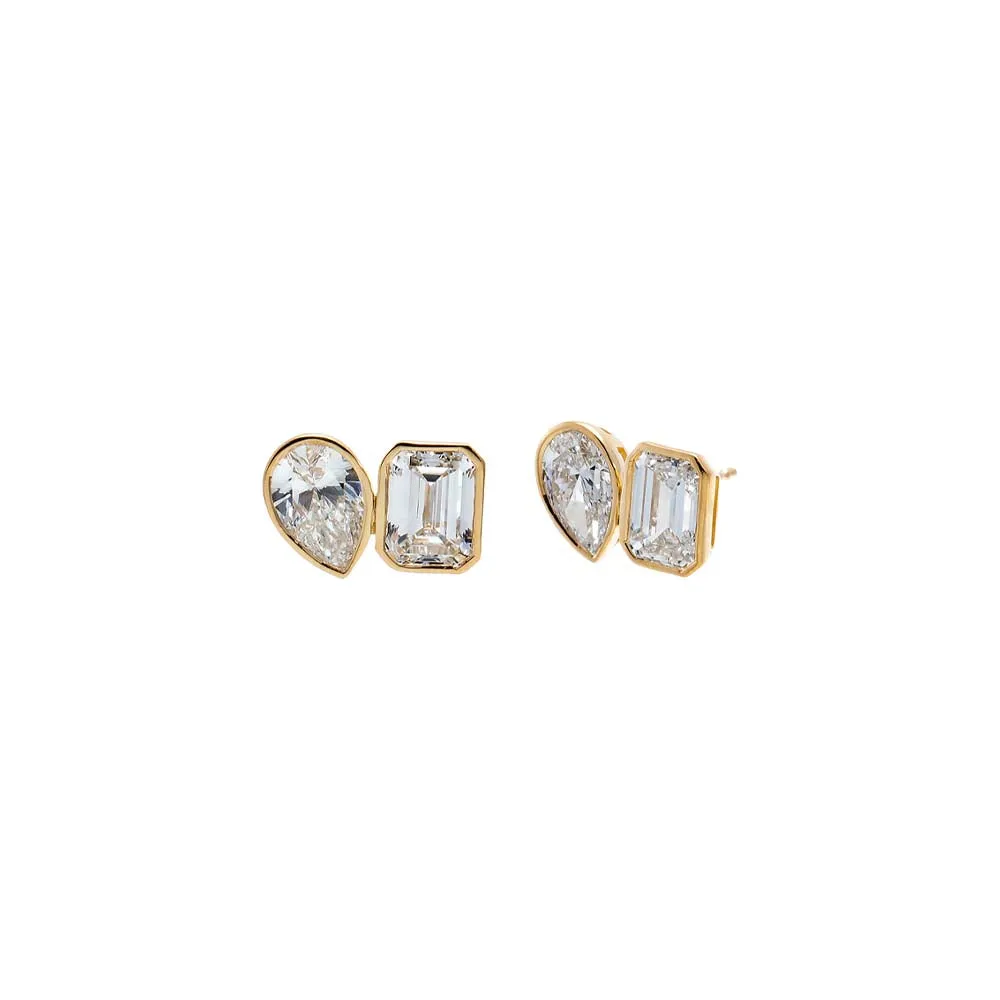 Lab Grown Diamond Emerald X Pear Bezel Stud Earring 14K sold by Adina Eden's