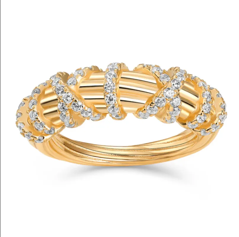 Pave Cross Fluted Dome Ring made by Adina Eden's