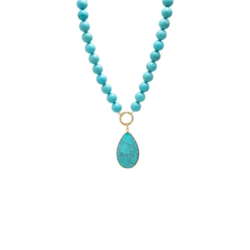 Vintage Turquoise Teardrop Pendant 
With Beaded Necklace made by Adina Eden's