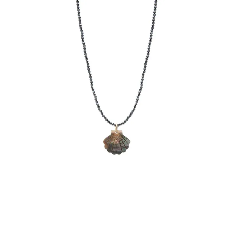 Dark MOP Seashell /Hematite Beaded Pendant Necklace made by Adina Eden's