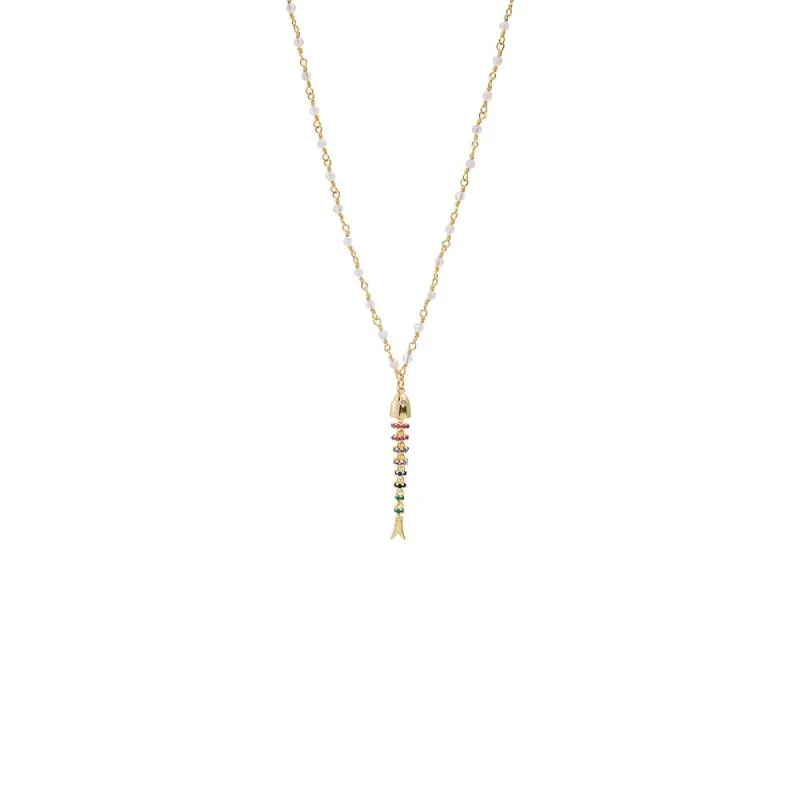 Multicolor Fishbone With Transparent Beaded Pendant Necklace made by Adina Eden's