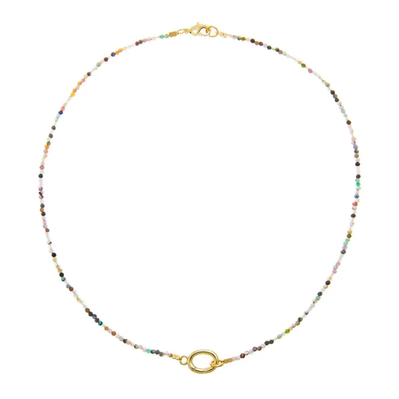 Multicolored Natural Stone Beaded Chain Clicker Necklace made by Adina Eden's