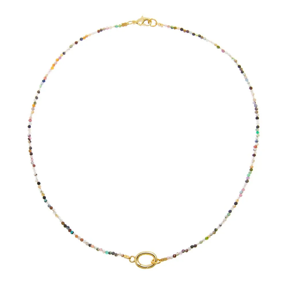 Multicolored Natural Stone Beaded Chain Clicker Necklace sold by Adina Eden's