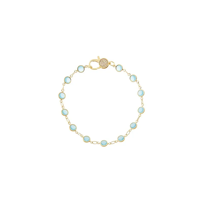 Sky Blue Bezel Pave Lobster Clasp Link Chain Bracelet made by Adina Eden's