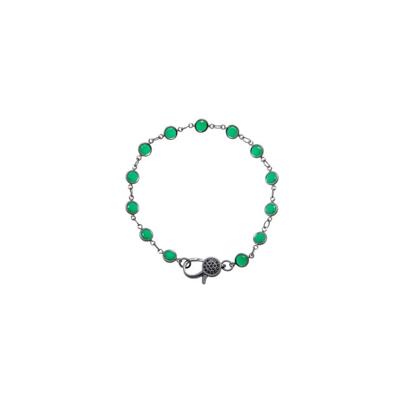 Emerald Green Blackened Bezel Chain Bracelet made by Adina Eden's