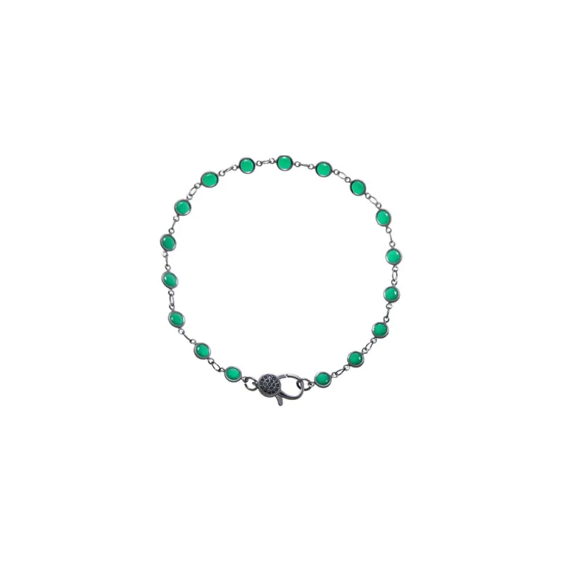 Emerald Green Blackened Bezel Chain Anklet made by Adina Eden's