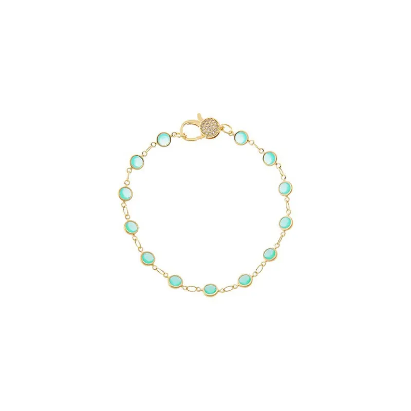 Aqua Green Station Pave Lobster Clasp Link Chain Bracelet made by Adina Eden's