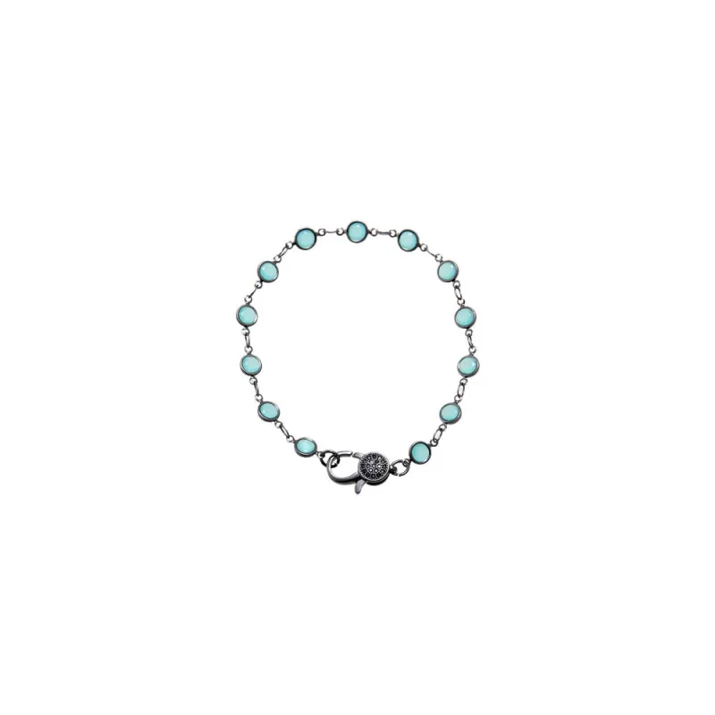 Aqua Blue Blackened Bezel Chain Bracelet made by Adina Eden's