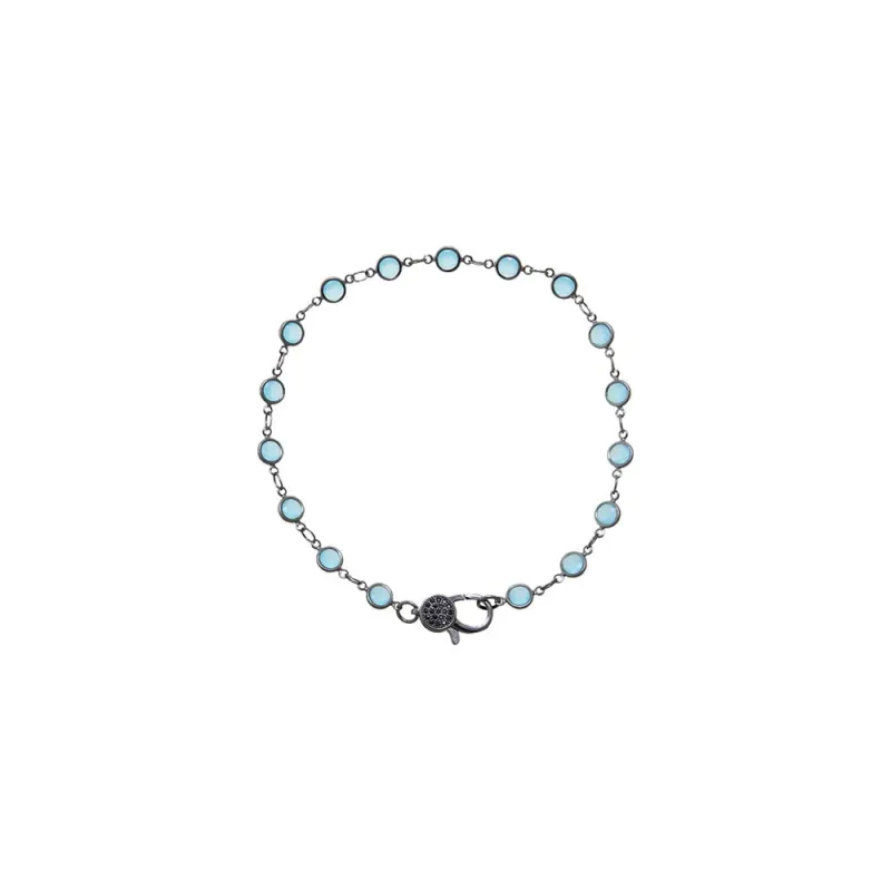 Aqua Blue Blackened Bezel Chain Anklet made by Adina Eden's