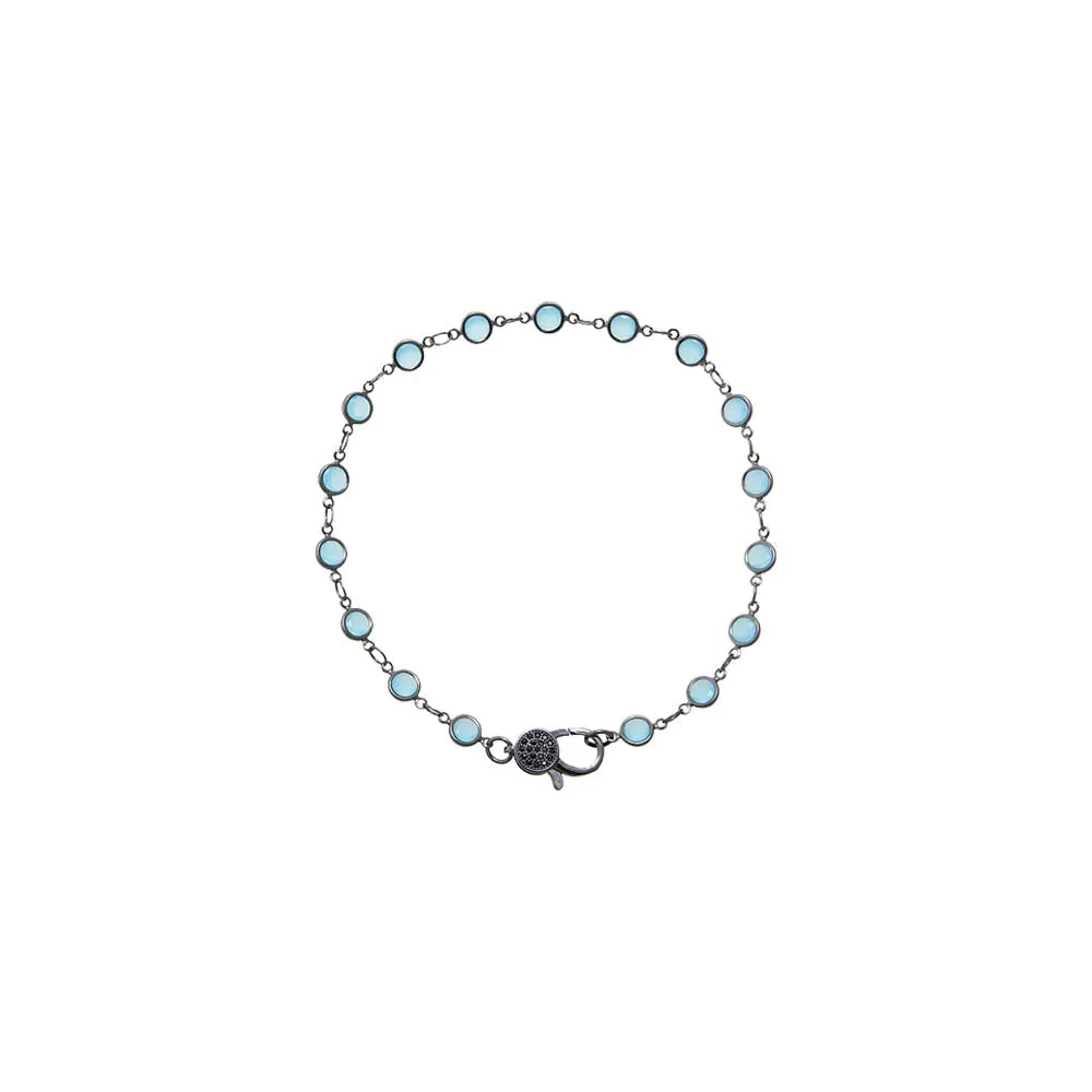 Aqua Blue Blackened Bezel Chain Anklet sold by Adina Eden's