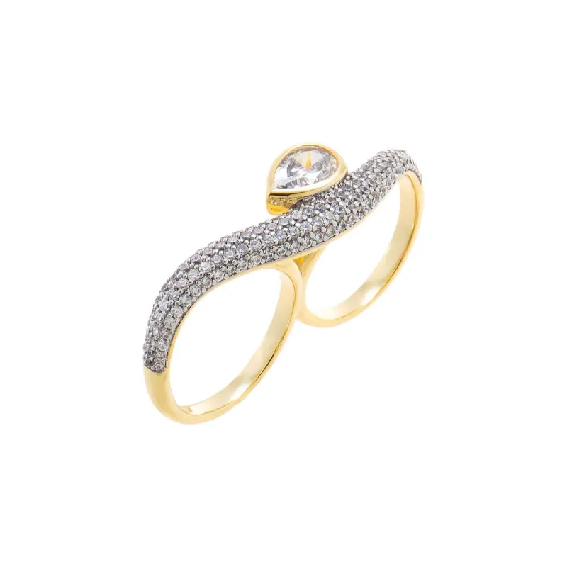 Pave Two-Tone Double Finger Statement Ring made by Adina Eden's
