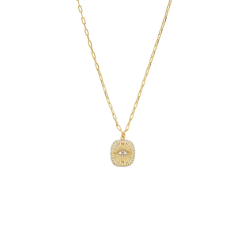 Pave Evil Eye Starburst Paperclip Link Pendant Necklace made by Adina Eden's