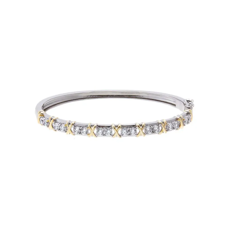 CZ Tow-Tone X Tennis Bangle made by Adina Eden's